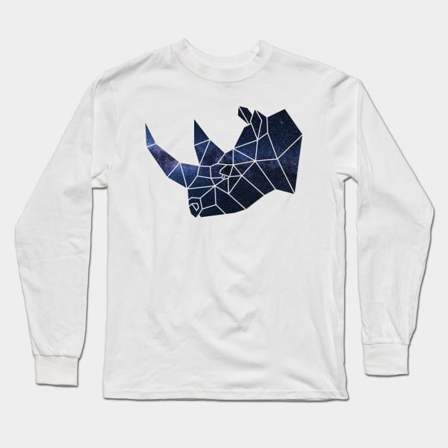 Geometric Rhino Low Poly Galaxy Long Sleeve T-Shirt by Fersan